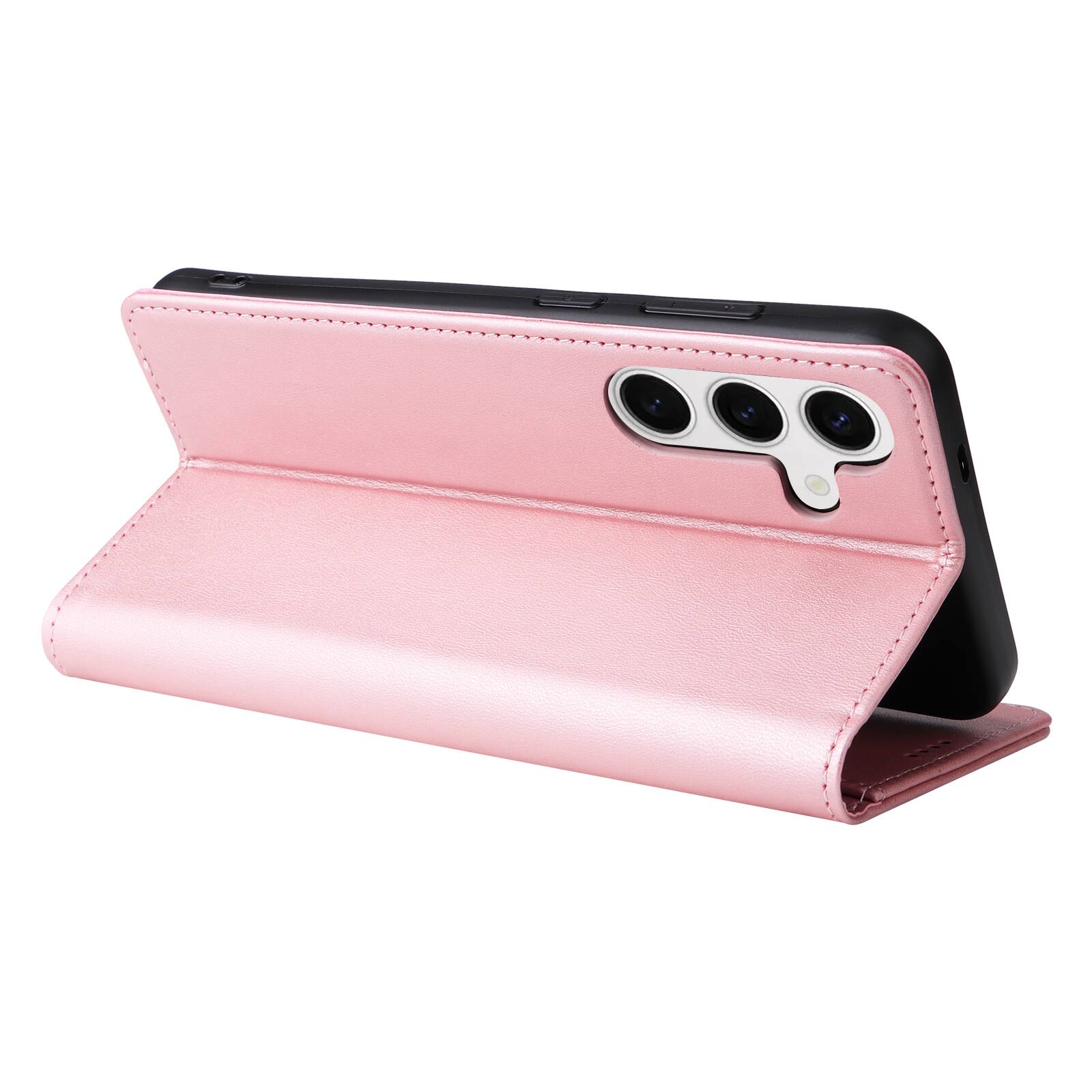 Left. Dteck - Case for Samsung Galaxy S25+,Wallet Case with Card Holder for Women Men,Shockproof PU Leather Flip Kickstand Cover - Rosegold.
