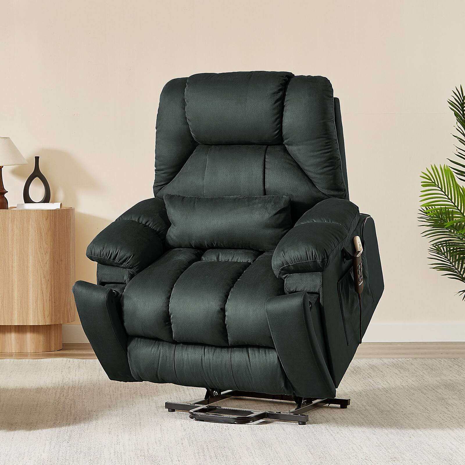 Alt View 2. Bestier - 40-inch Elderly Recliner with 8-Point Massage, Lumbar Heating & Lift Assist, 400lbs Capacity, Dual Motors - Grayish Green.