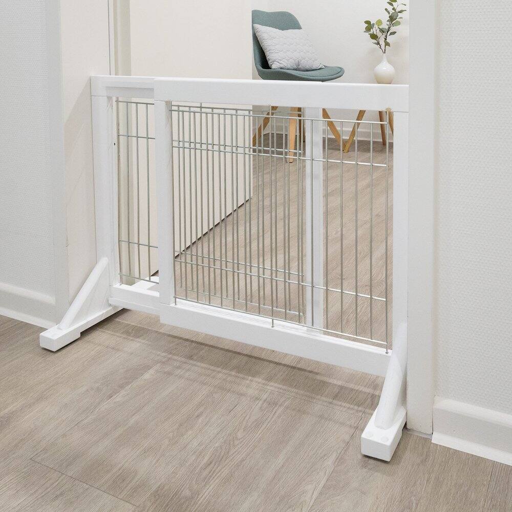 Angle. TRIXIE - Adjustable Wooden Freestanding Pet Gate, Tall Step Over, Expands to 42.5" - White.