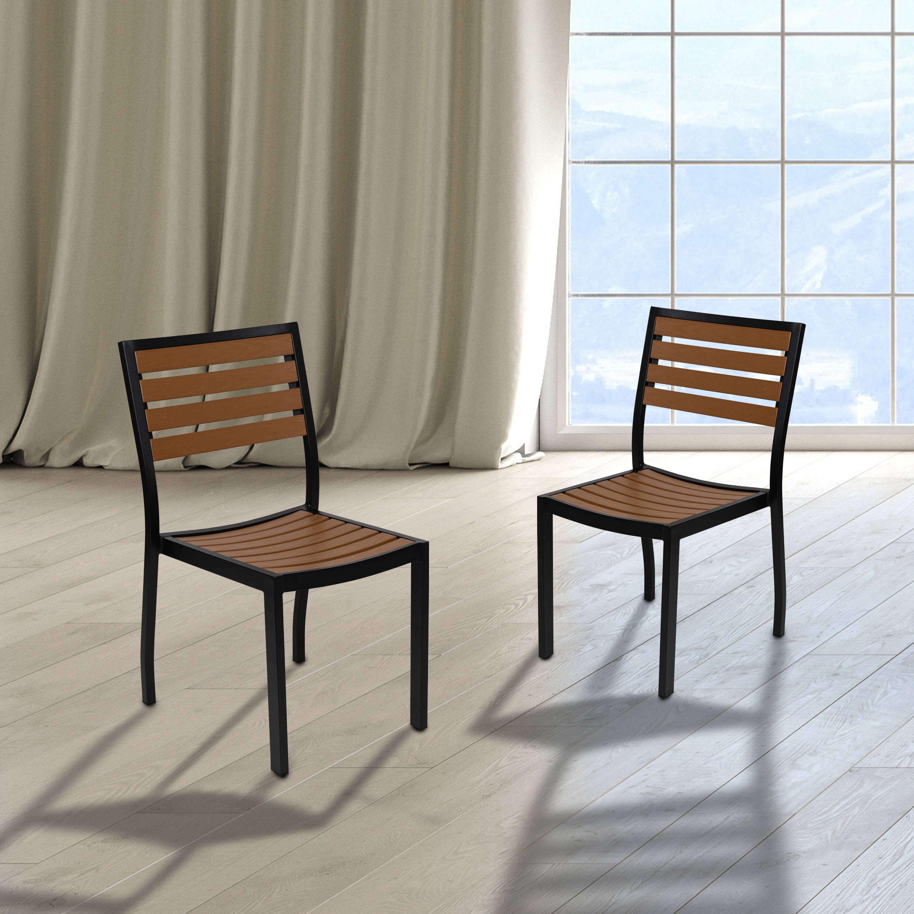 Alt View 2. Emma + Oliver - 2 Pack Outdoor Faux Teak Side Chair with Poly Slats - Teak Patio Chair - Teak.