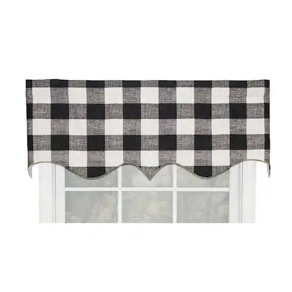 Front. RLF Home - RLF Home Grande Check Regal Style 3" Rod Pocket Valance 50" x 17" Black - Black.
