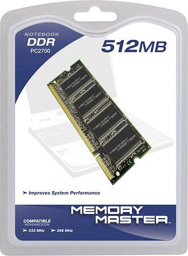 Front Standard. Memory Master - 512MB PC-2700 SoDIMM Laptop Memory.
