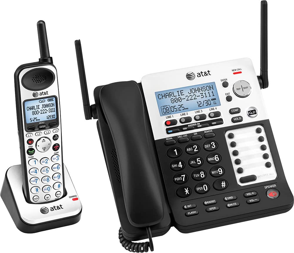 Angle. AT&T - SB67138 SynJ® Expandable 4-Line Corded/Cordless Small Business Phone System - Black/Silver.