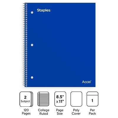 Staples Accel  
Subject 8.5" x 11"  
120 Pages  
College Ruled  
Page Size  
Poly Cover  
Per Pack