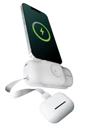 Front. Chargeworx - 5000 mAh Capsule Power Bank with Built-In USB-C Cable and Apple Watch Charger - White.