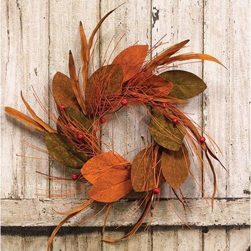 Angle. BreeBe - *Fall Magnolia Pine & Podka Wreath 17" - Red, Orange.