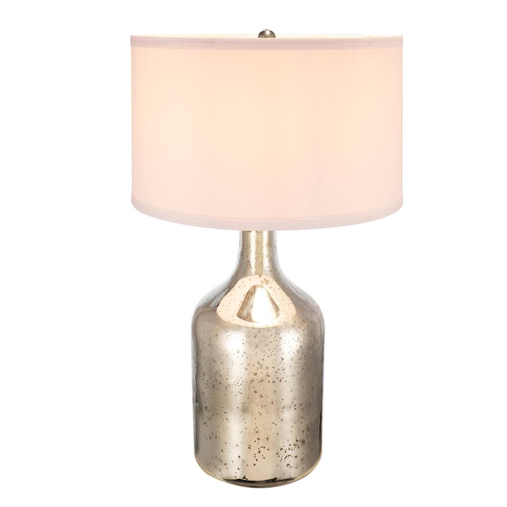 Front. Dexmalle - Dexmalle-Silver Round Table Lamp with White Fabric Shade-White+Silver.