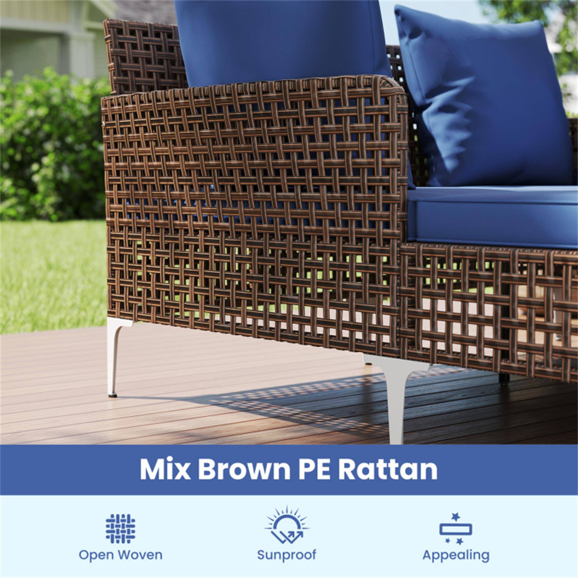 Mix Brown PE Rattan  
Open Woven  
Sunproof  
Appealing