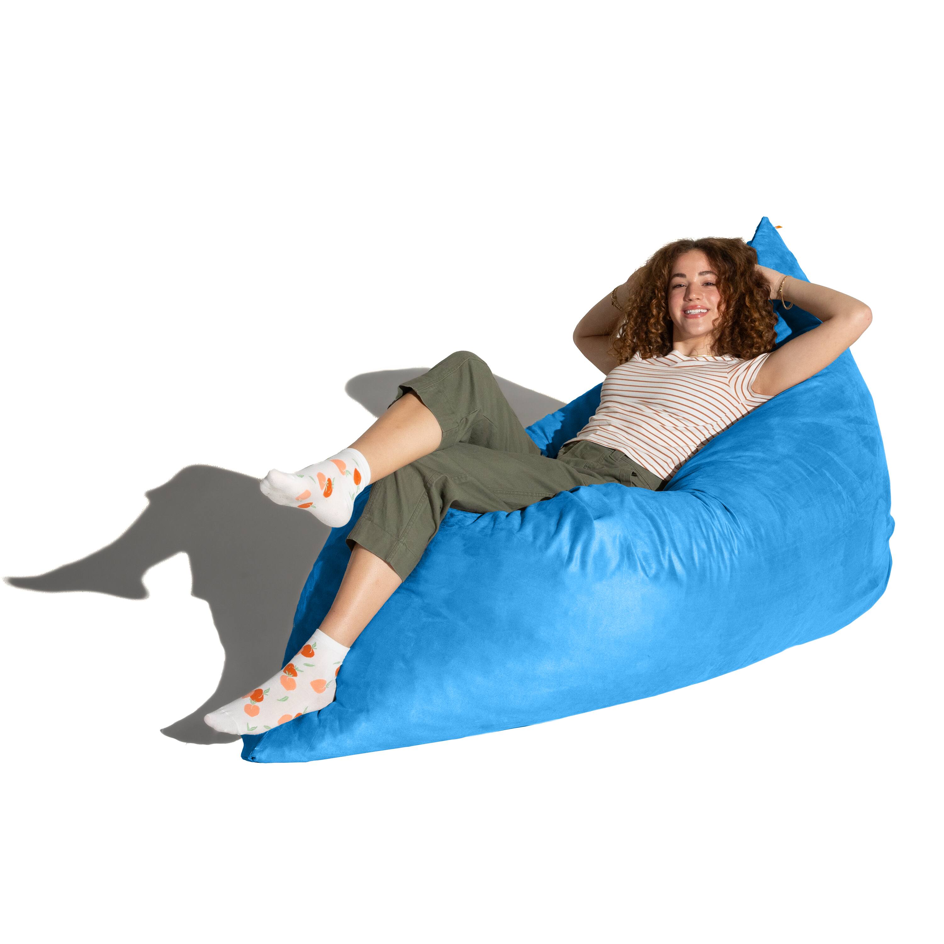 Angle. Jaxx - Jaxx Pillow Saxx 5.5-Foot - Huge Bean Bag Floor Pillow and Lounger, Blueberry - Blueberry.