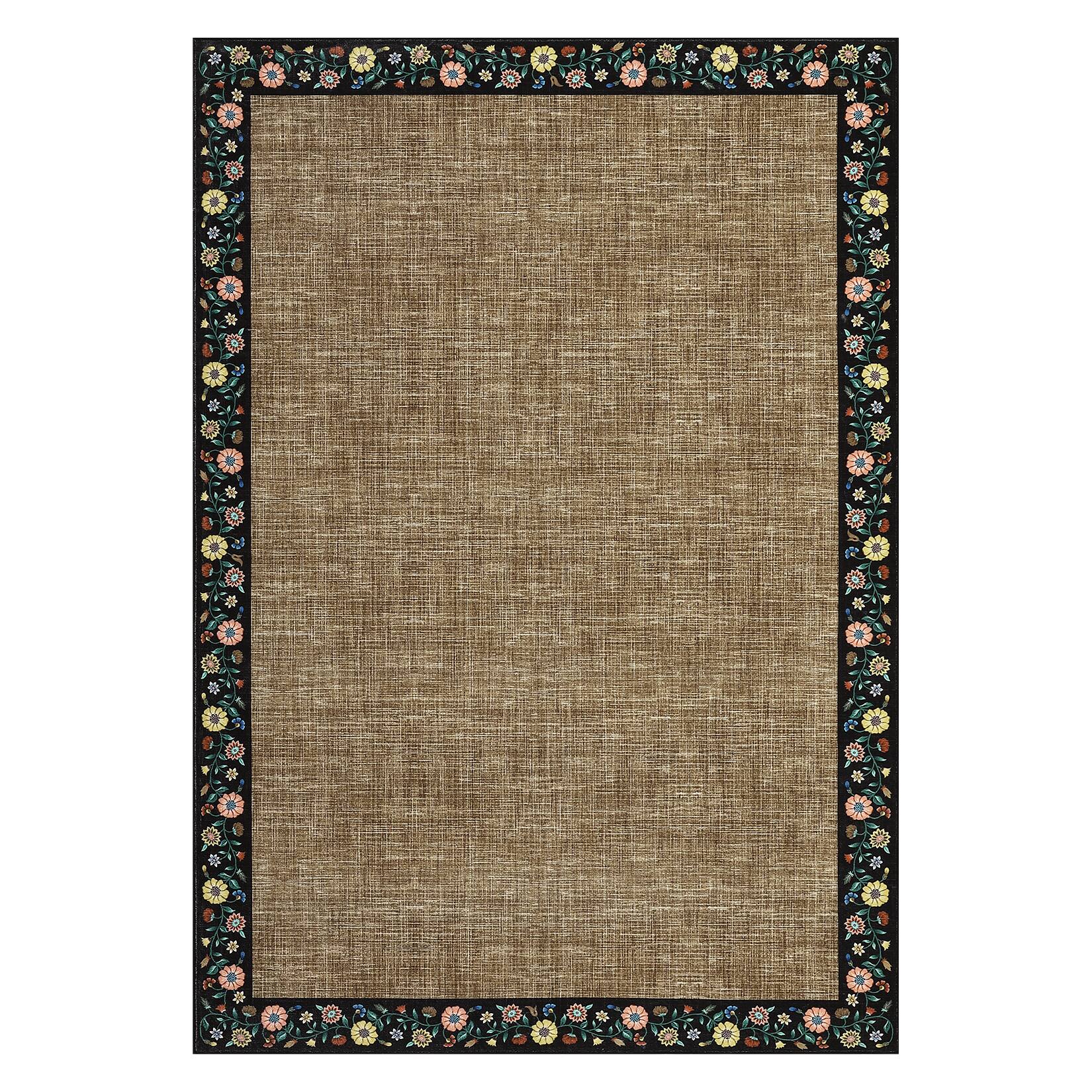 Front. GAOMON - Modern Bordered Area Rug Machine Washable Non Slip Non Shedding Stain Resistant Floor Cover for Living Room Laundry - Brown.