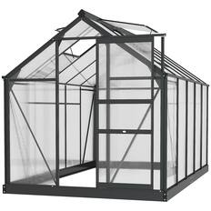Front. Outsunny - Polycarbonate Greenhouse, Heavy Duty Outdoor Aluminum Walk-in Green House Kit Vent Door.