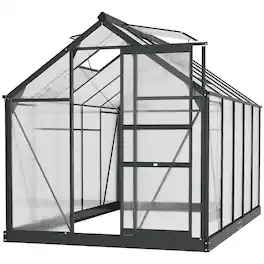 Outsunny - 6' x 10' Greenhouse for Outdoors, Polycarbonate Greenhouse with Rain Gutter and Roof Vent, Aluminum Walk-in Green House