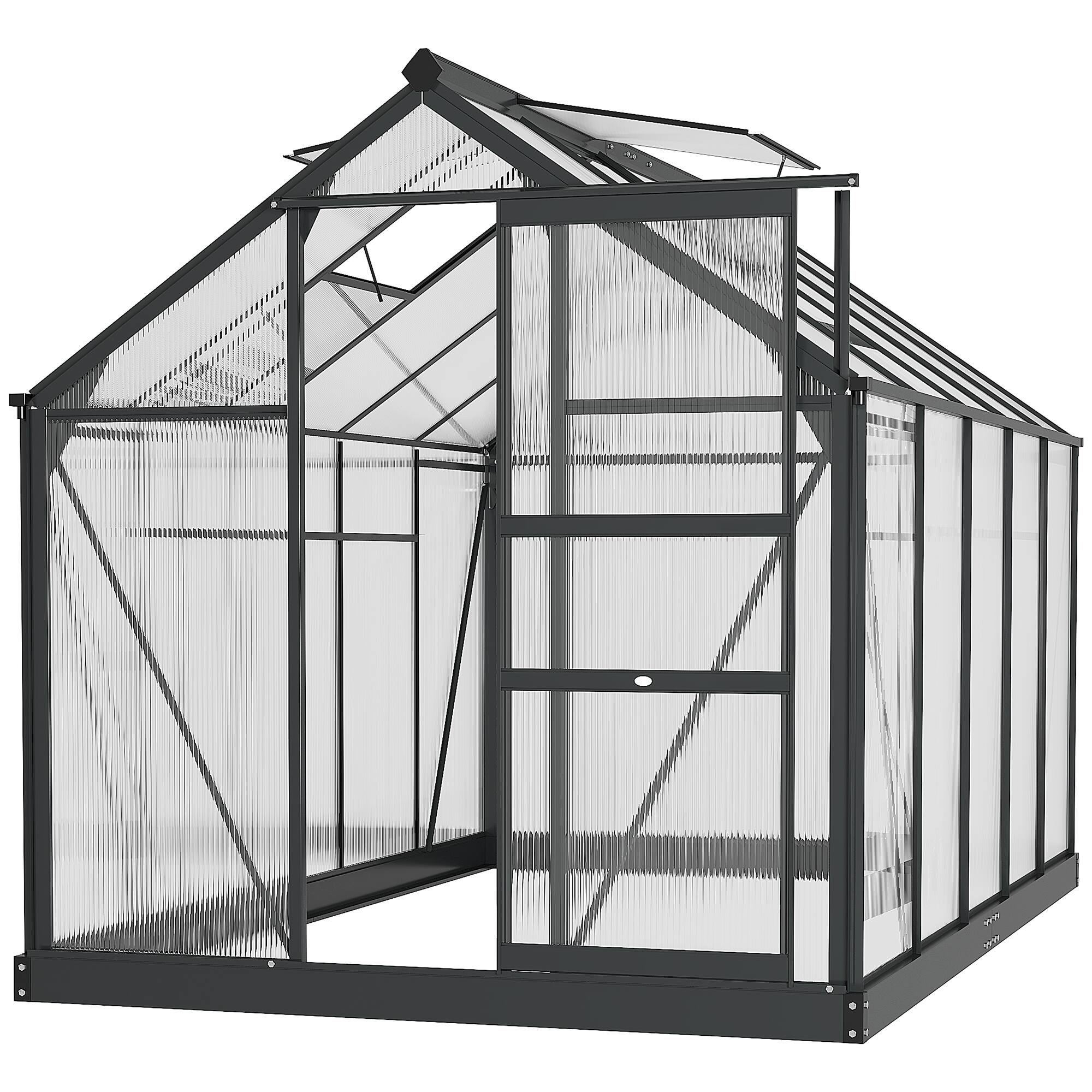 Outsunny - 6' x 10' Greenhouse for Outdoors, Polycarbonate Greenhouse with Rain Gutter and Roof Vent, Aluminum Walk-in Green House