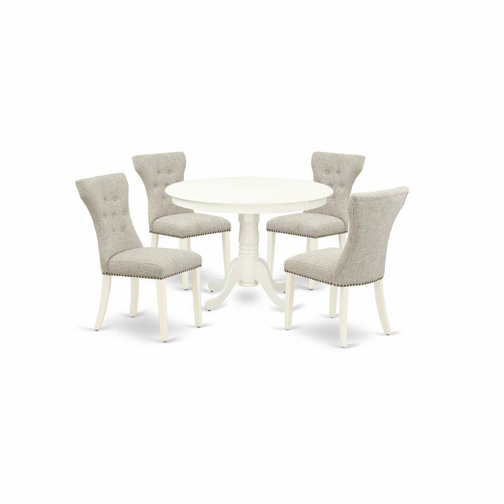 Back. East West Furniture - Dining Room Set Linen White - Brown.
