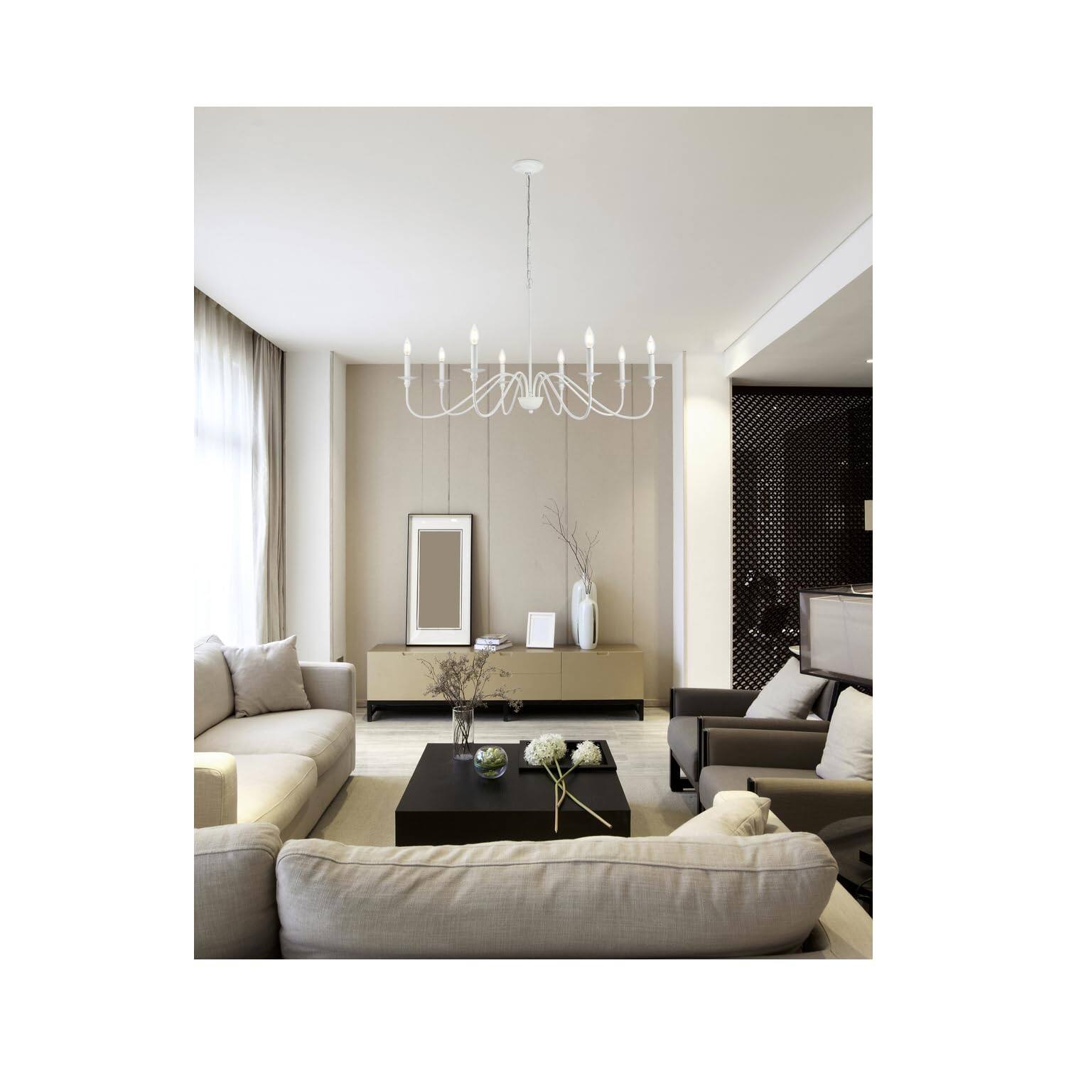 Angle. Living District - Rohan 42 inch chandelier in White - White.