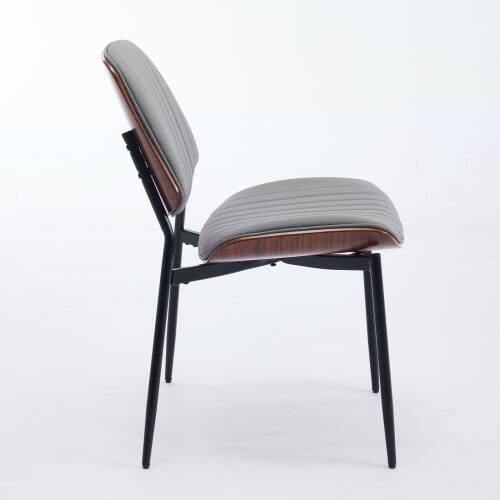 Alt View 1. LUCKY ONE - Assembled Mid Century Dining Chair Set of 2 Faux Leather with Walnut Bentwood Back Metal Legs - Gray Pu.