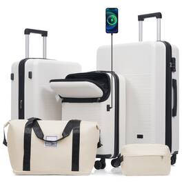 Ecooso - 5-Piece ABS Luggage Set with Half-Open 20" Carry-On, USB Port, Double Spinner Wheels, TSA Locks, Bags - White