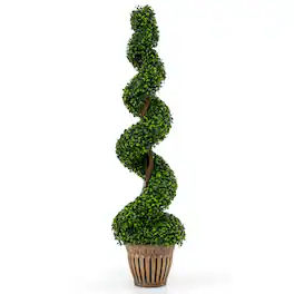 Costway - 4FT Artificial Boxwood Spiral Tree Faux Tree W/Realistic Leaves Indoor Outdoor - Green