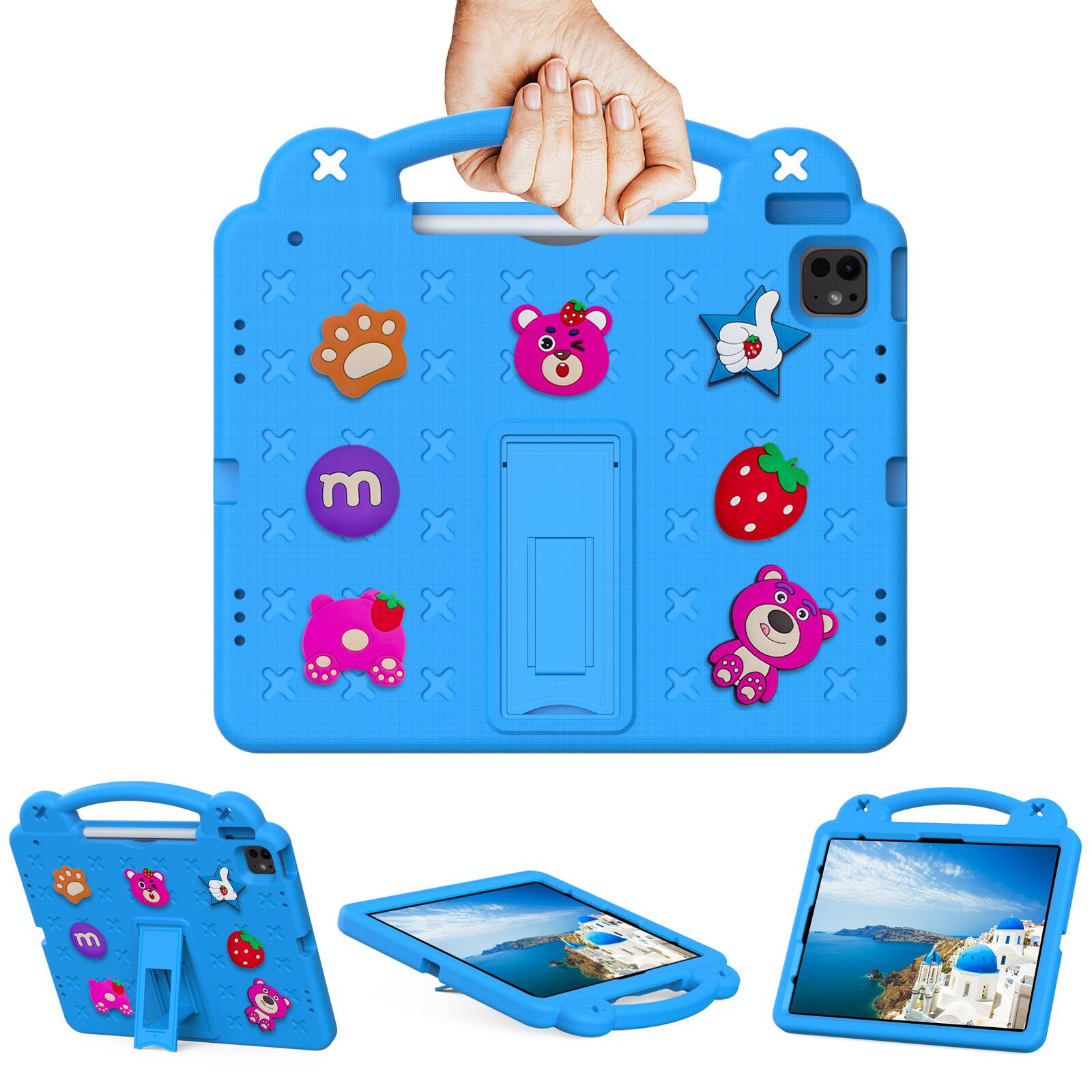Angle. Dteck - For iPad Air 13'' (M4)2026/(M3)/ (M2)& iPad Pro 13'' (M5)2025/(M4)2024 Cartoon Kid Case Kickstand Handle Grip Shockproof - Skyblue.