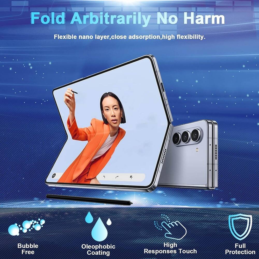 Fold Arbitrarily No Harm

Flexible nano layer, close adsorption, high flexibility.

- Bubble Free
- Oleophobic Coating
- High Responses Touch
- Full Protection