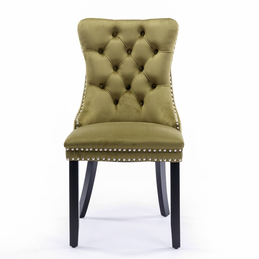 Angle. Loheer - Loheer Olive Green Velvet Dining Chairs Set of 2, Tufted Upholstered High Back Chairs with Nailhead Trim - Olive Green.
