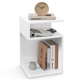 Costway - S-Shaped Side Table 3 tier Wood End Table with Open Storage Shelve Modern Accent Furniture Bedside Nightstand - White
