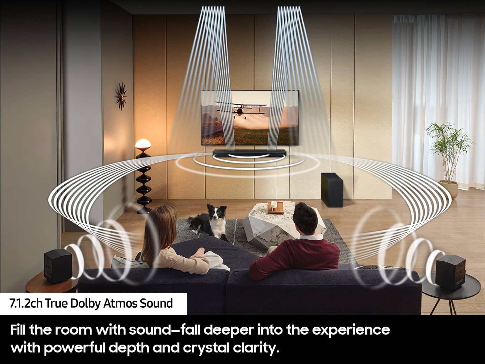 7.1.2ch True Dolby Atmos Sound: Fill the room with sound and fall deeper into the experience with powerful depth and crystal clarity.