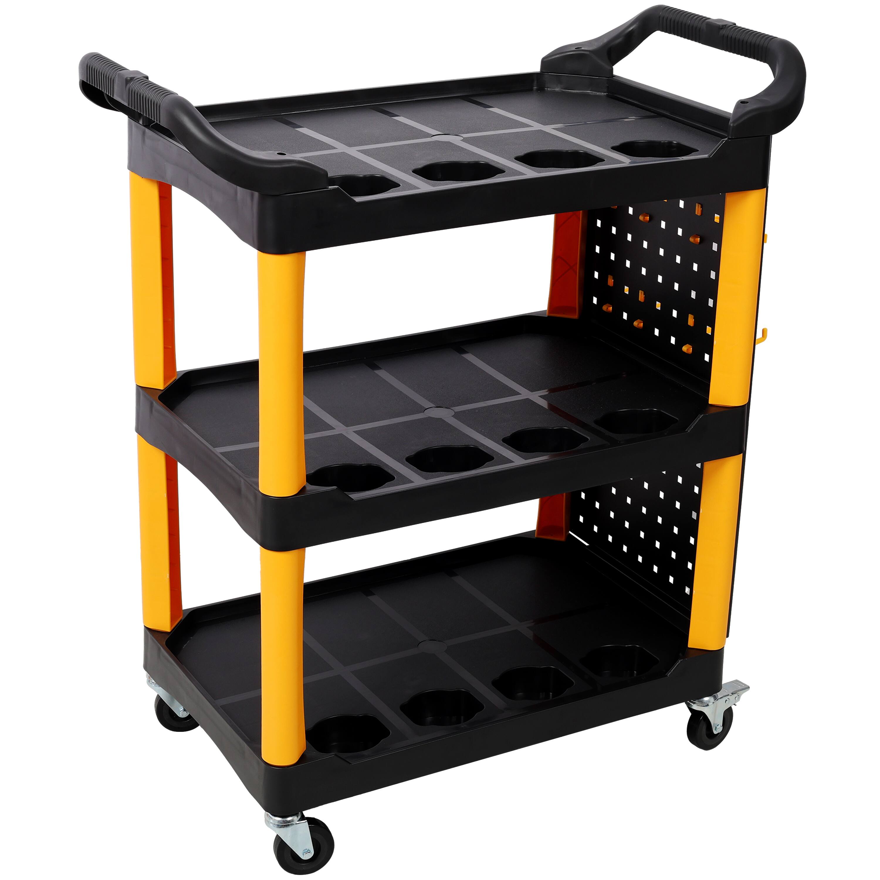 Front. ELEMENT ACE - 3-Tier Rolling Auto Detailing Cart with Wheels, Panel & Hooks - Garage, Workshop, Repair Shop Tool Storage - Yellow+Black.