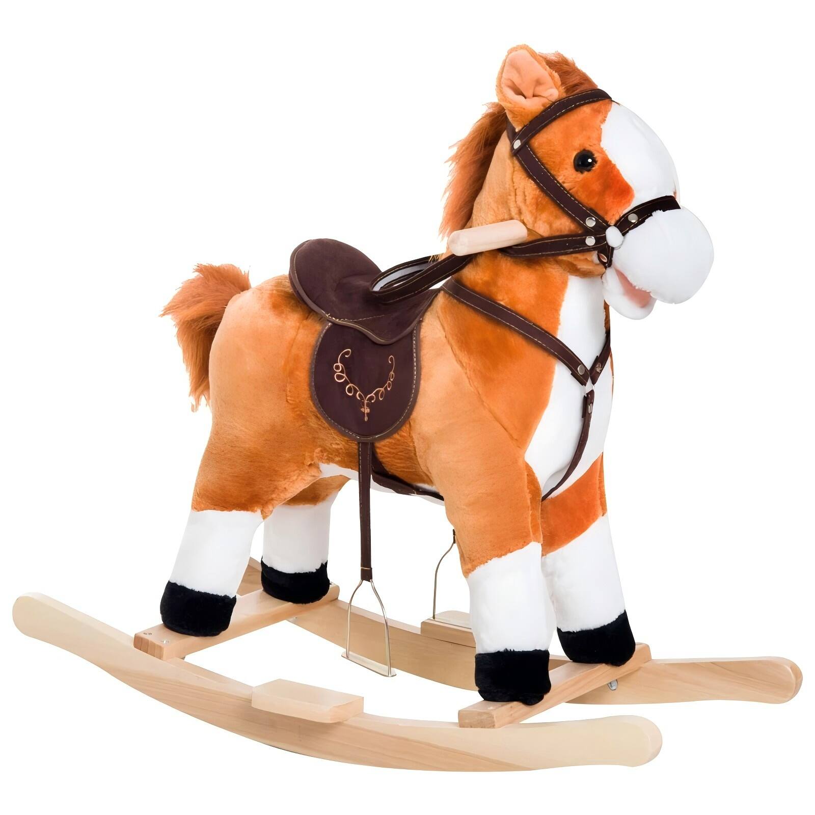 Alt View 2. Siljoy - Kids Plush Rocking Horse Toy with Sounds, Soft Ride‑On, 88lb Load, Developmental, Ages 3+ - Brown.
