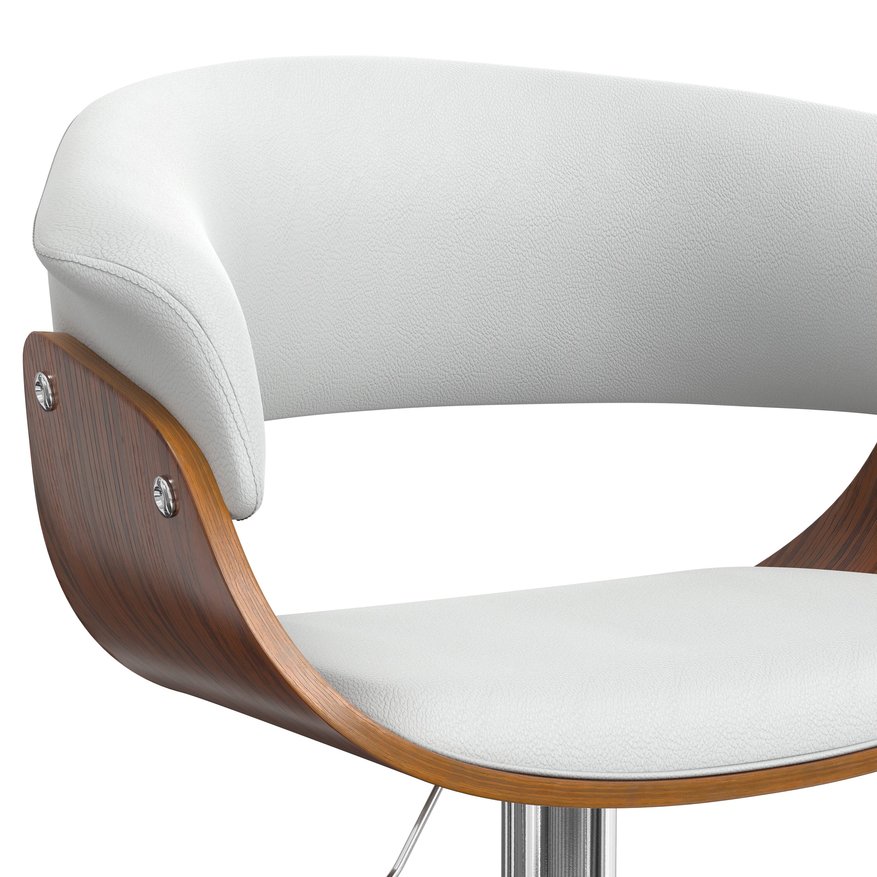 Back. Simpli Home - Sheldon Mid Century Modern 34 inch Adjustable Swivel Bar Stool in White Vegan Faux Leather - White.