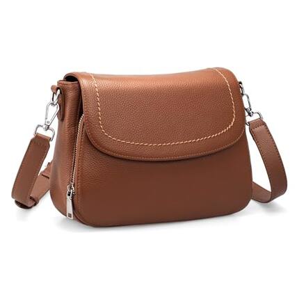 Front. Vulpecula Spade - Genuine Leather Crossbody Bags for Women with Built in RFID Wallet Medium Womens Saddle Bag Cross Body Purse - Cognac Brown.