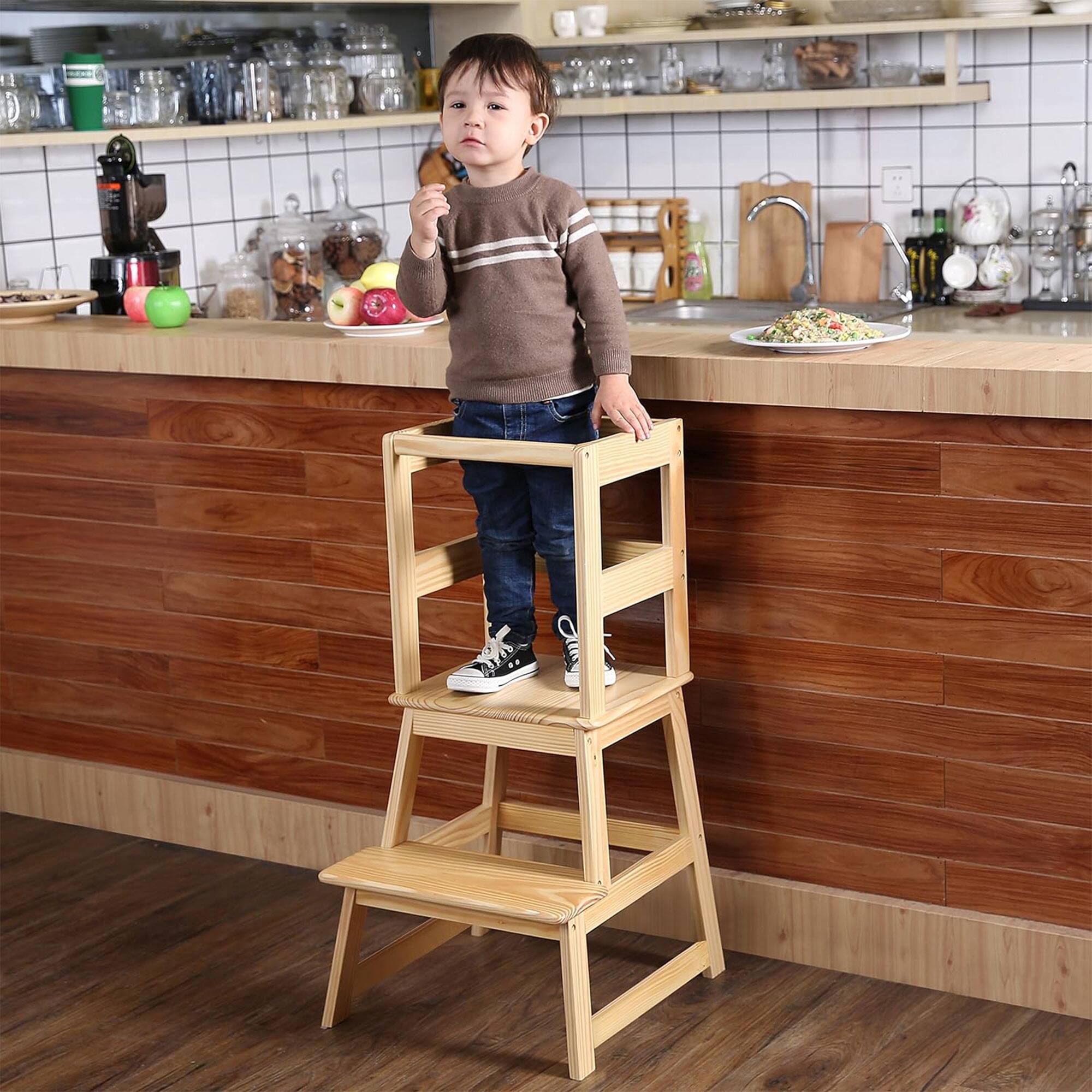Alt View 3. SDADI - SDADI Kids Kitchen Step Stool Holds up to 150 Pounds with Safety Rail, Natural - Natural.