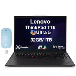 Lenovo - Upgraded - ThinkPad T16 Laptop 16.0 WUXGA Display (Ultra 5-225U, 32GB, 1TB SSD, Fingerprint, Win 11 Pro) w/Dockztorm Wireless Mouse