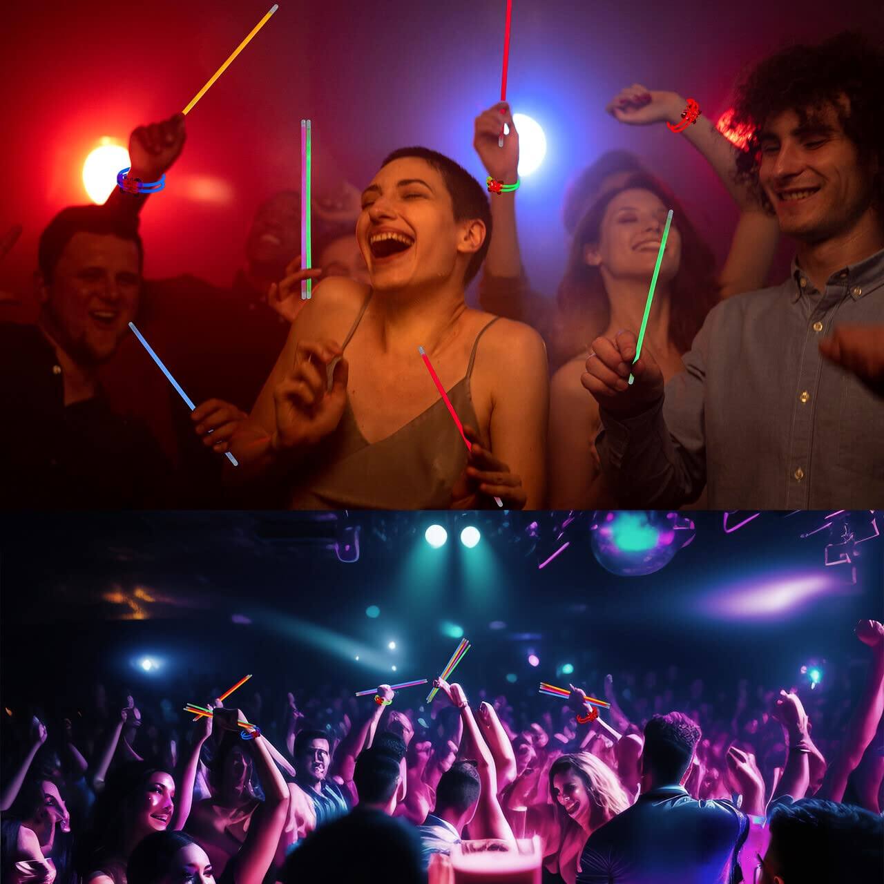 Back. Joyfy - 200 Pcs Glow Sticks Bulk (8 Inch), Glow Necklaces & Bracelets with Connectors Party Favors - Multicolored.