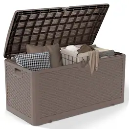 Yardgrace - 90 Gallon Resin Storage Box All-Weather Lockable Multi-Purpose Deck Box for Storage - Brown