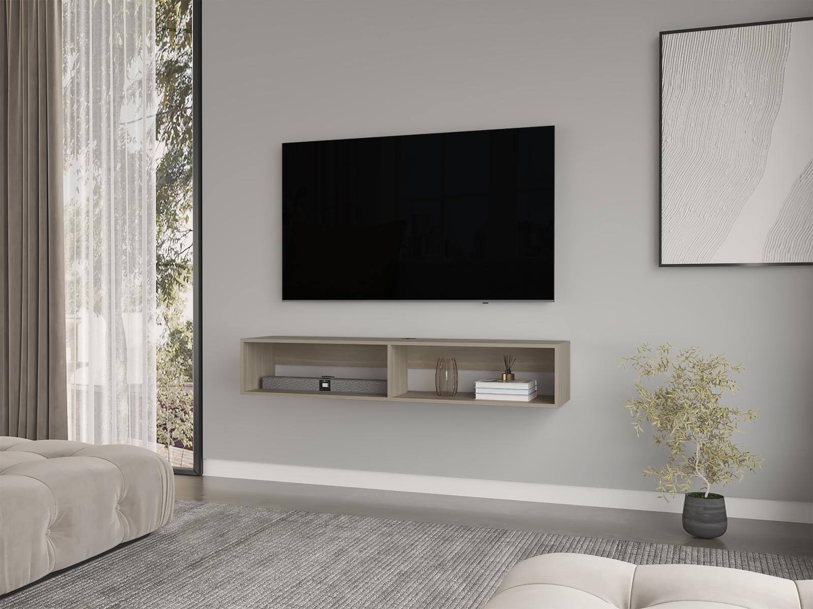 Angle. Spaco - Spaco Oak Floating TV Stand, Modern 2 Shelf Media Console with Cable Management, for Living Room and Bedroom - White Oak.