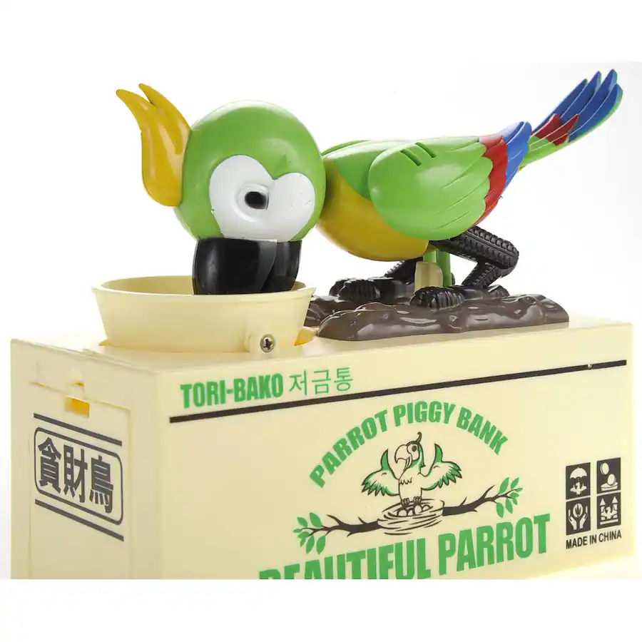 Parrot Coin Machine JuzToys Parrot Coin Bank Box, Electric Money Box for Kids, Parrot Shape ...