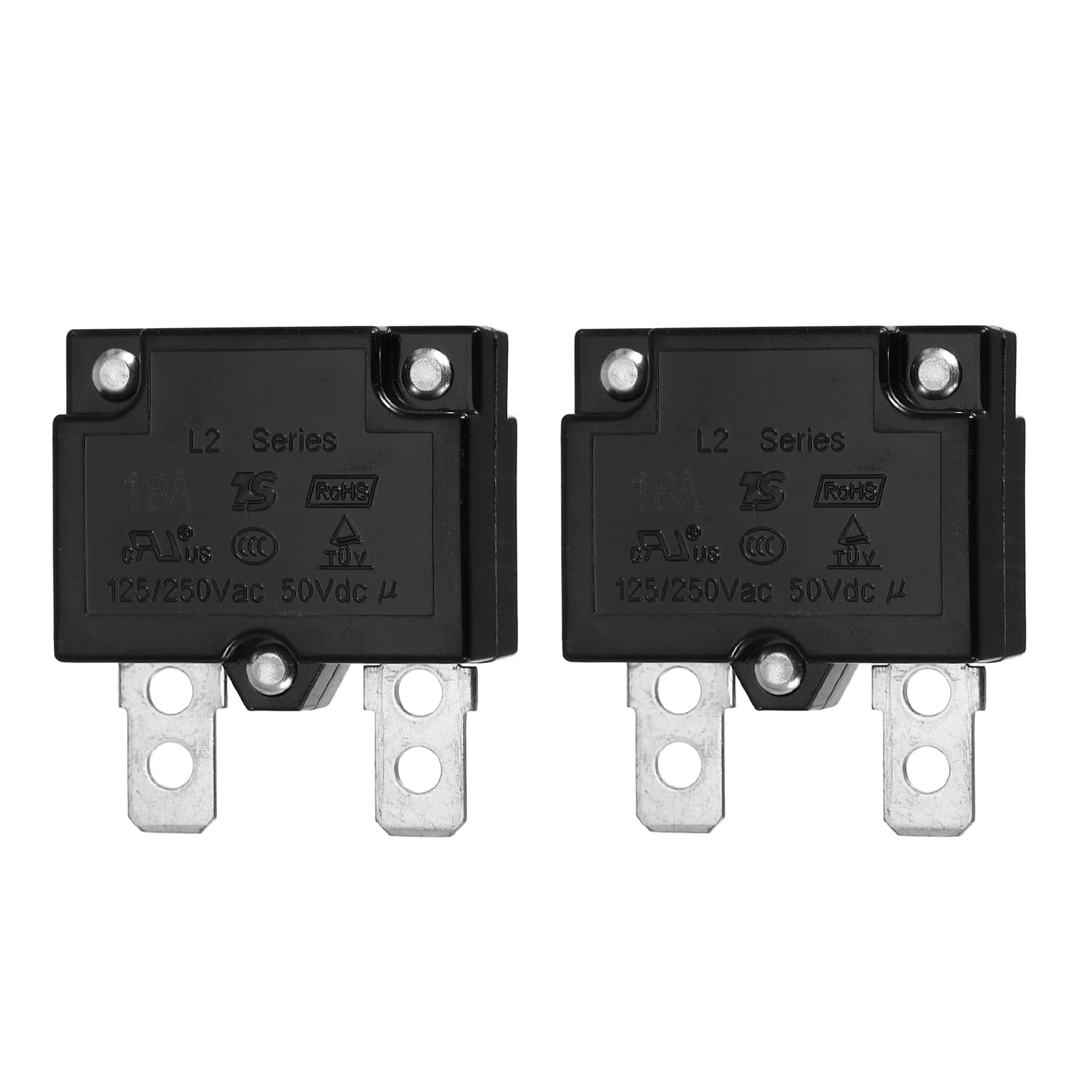 Unique Bargains - 2pcs 18A Push Button Circuit Breaker, 125/250V AC,50V DC, Automatic Reset Thermal Overload Protector for Industrial - Black price history on PriceWatchPro
