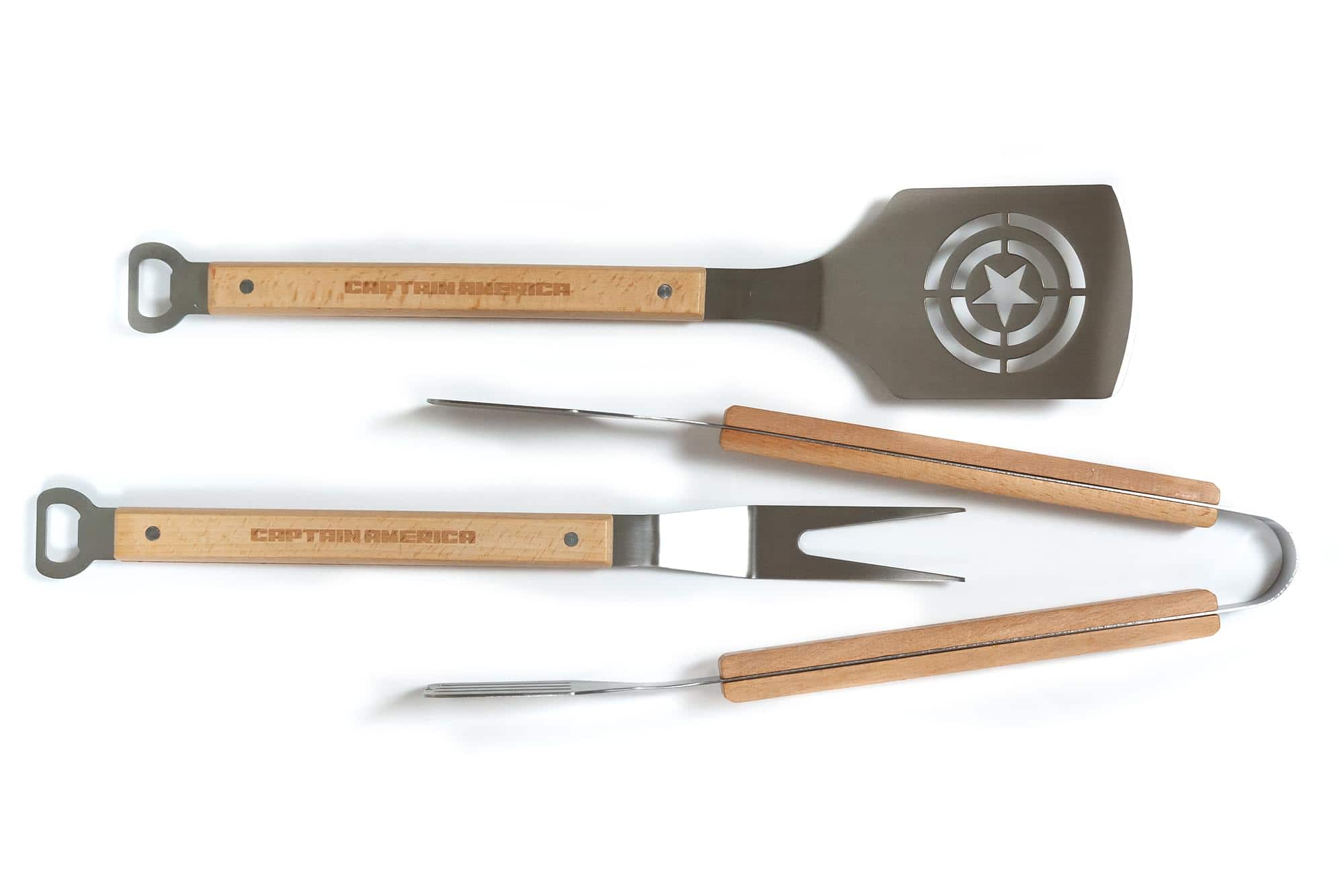 Marvel - Marvel’s Captain America 3-Piece Outdoor BBQ Grill Utensil Set - Silver