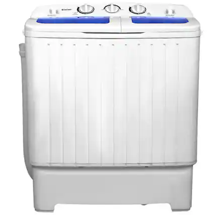 Front. LUCKY ONE - 20 lbs Freestanding Compact Twin Tub Washing Machine with Separate Timers - White and blue.
