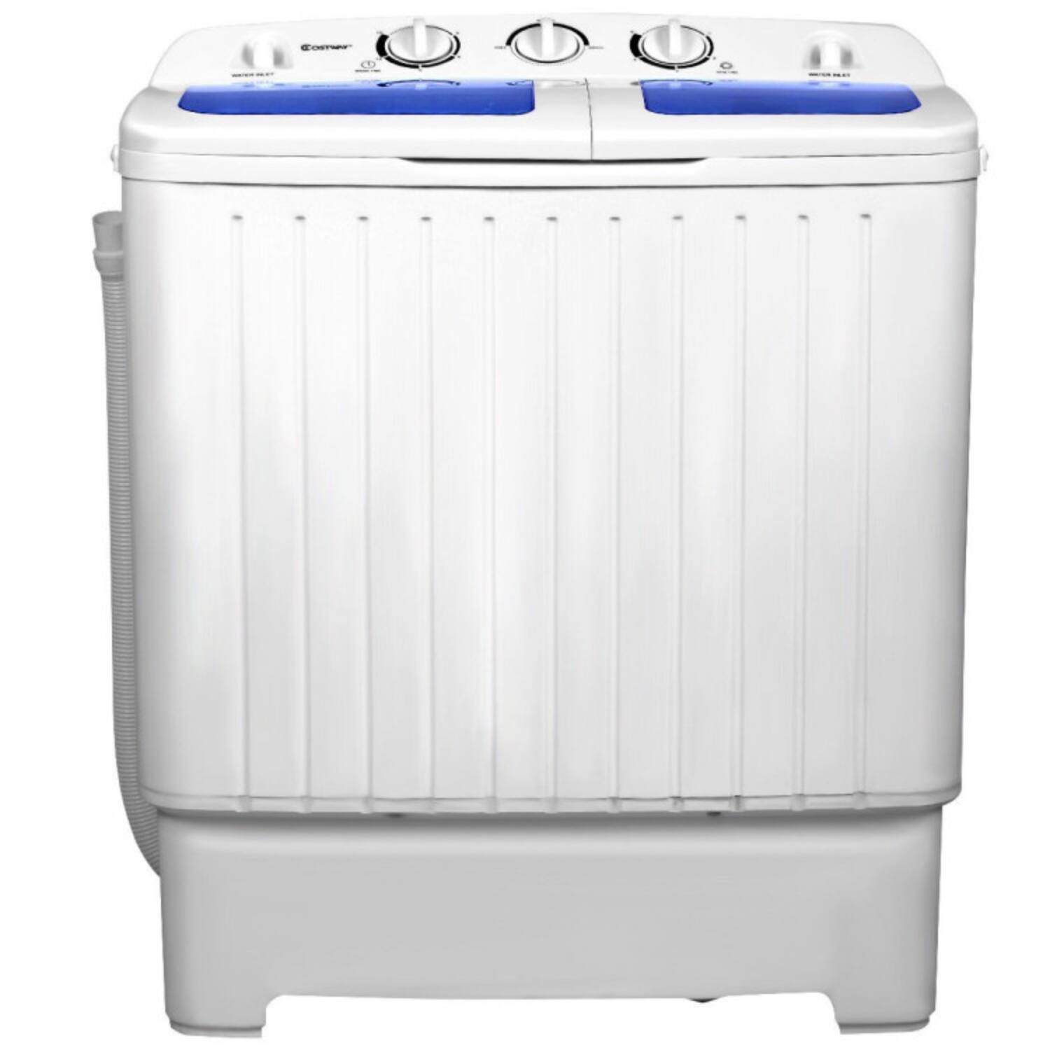 Front. LUCKY ONE - 20 lbs Freestanding Compact Twin Tub Washing Machine with Separate Timers - White and blue.