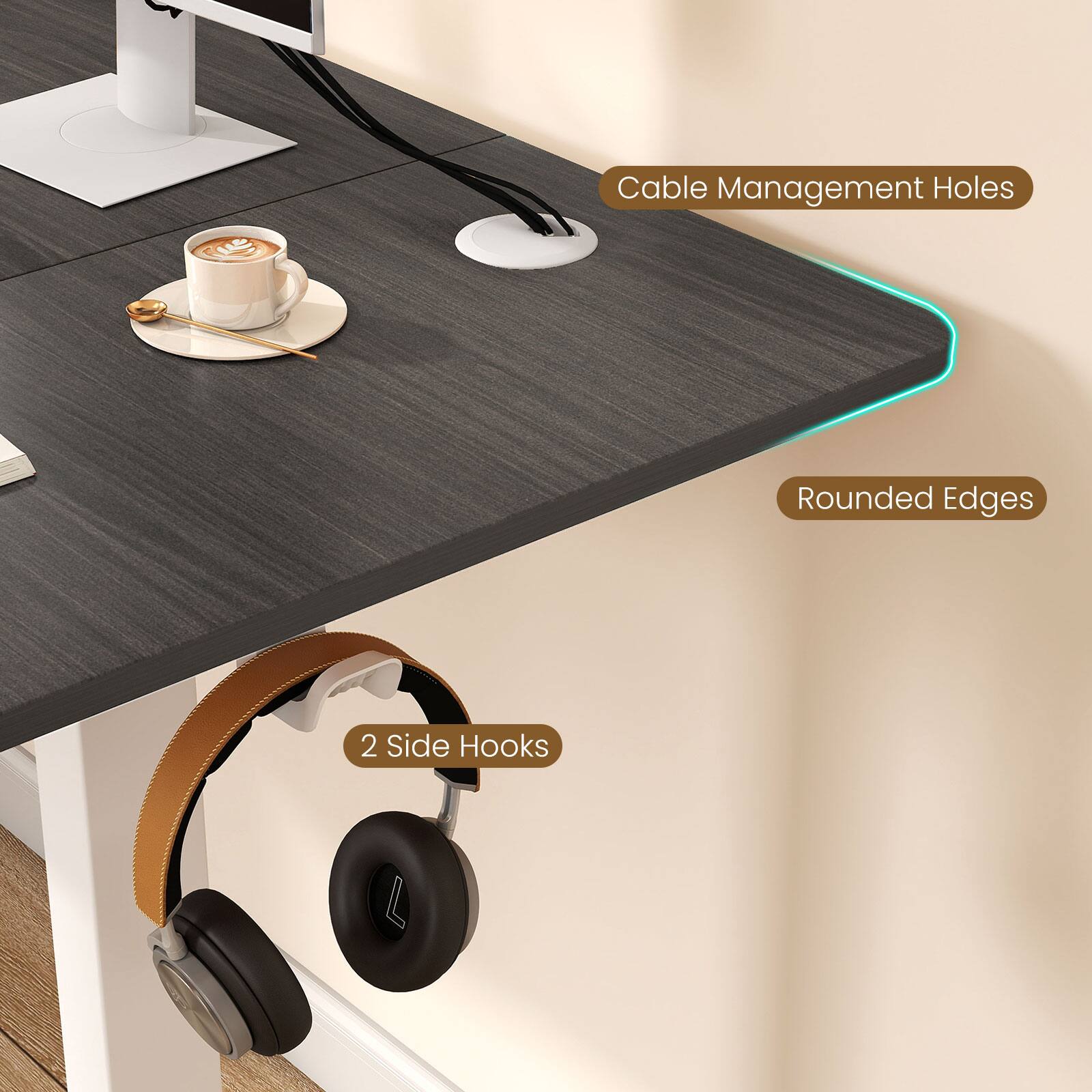 Cable Management Holes  
Rounded Edges  
2 Side Hooks