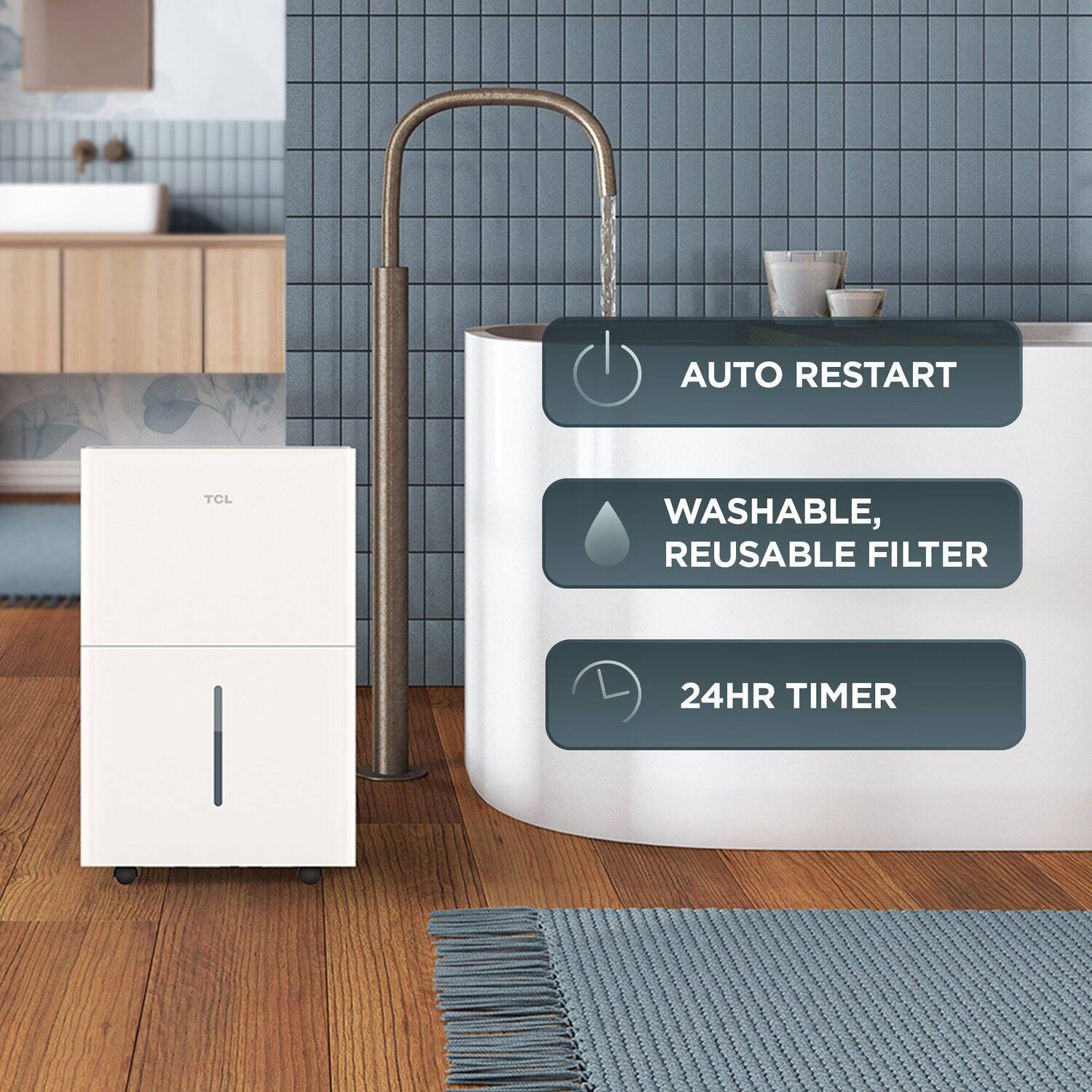 AUTO RESTART  
WASHABLE, REUSABLE FILTER  
24HR TIMER