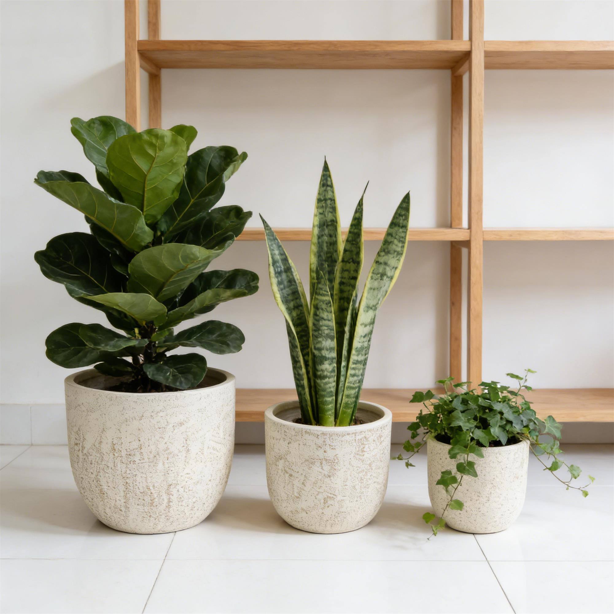 Alt View 2. Boyel Living - 3  Piece Round Magnesium Oxide Planter Set  Flower Pots with Drainage Holes - Light Yellow.