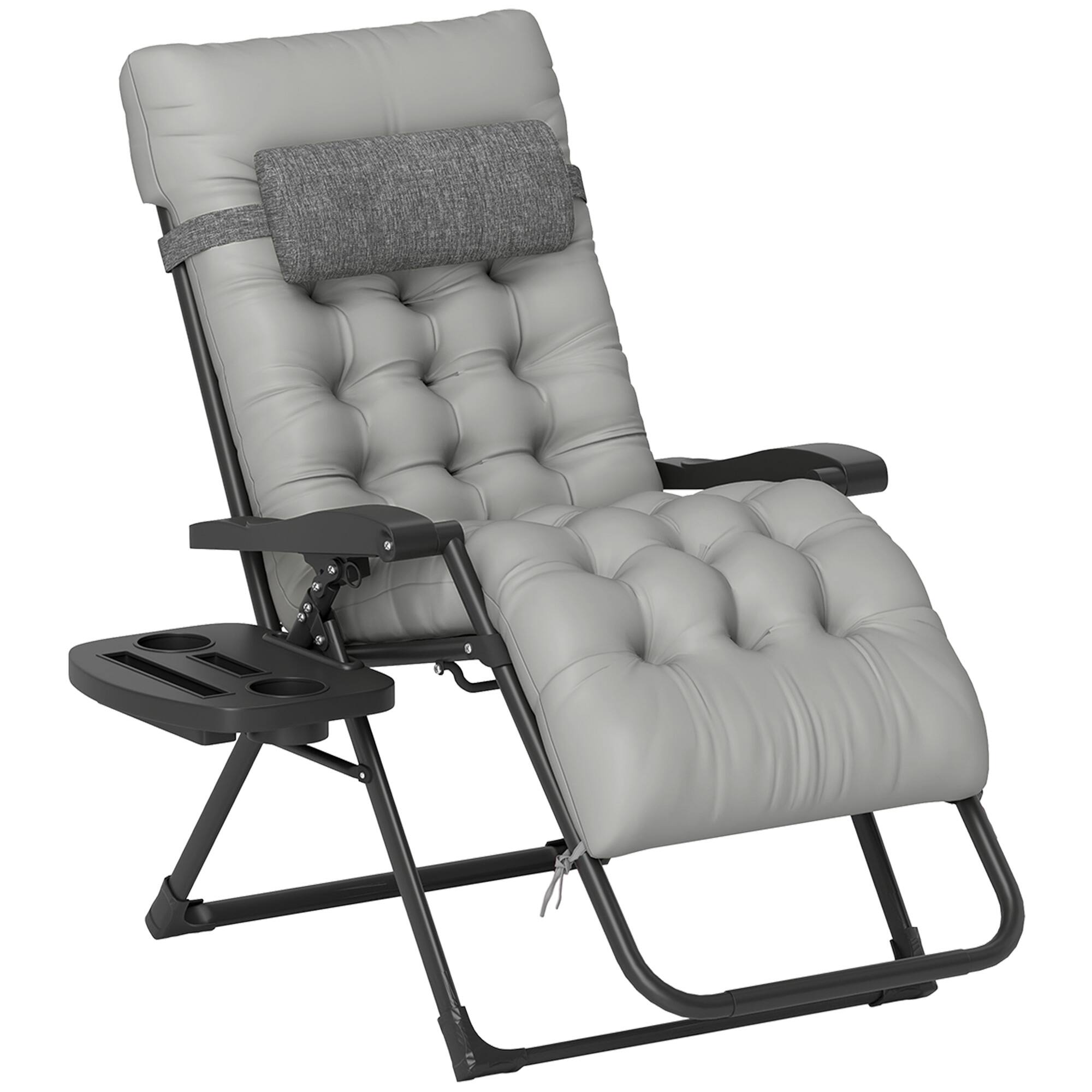 Outsunny - Zero Gravity Chair, Folding Reclining Lounge Chair with Padded Cushion, Side Tray for Indoor and Outdoor - Gray