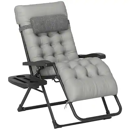 Front. Outsunny - Zero Gravity Chair, Folding Reclining Lounge Chair with Padded Cushion, Side Tray for Indoor and Outdoor - Gray.