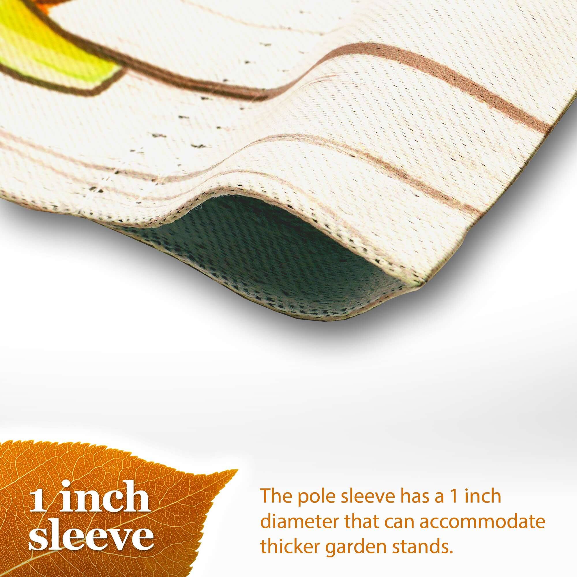 1 inch sleeve

The pole sleeve has a 1 inch diameter that can accommodate thicker garden stands.