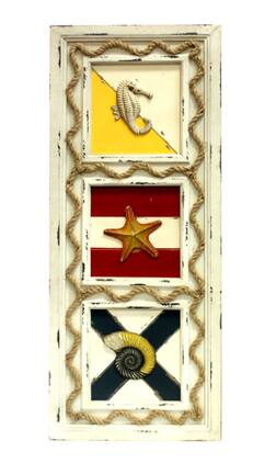 Zeckos - Weathered White Nautical Flag and Sea Creature Wall Hanging Rope Accents - Multicolored