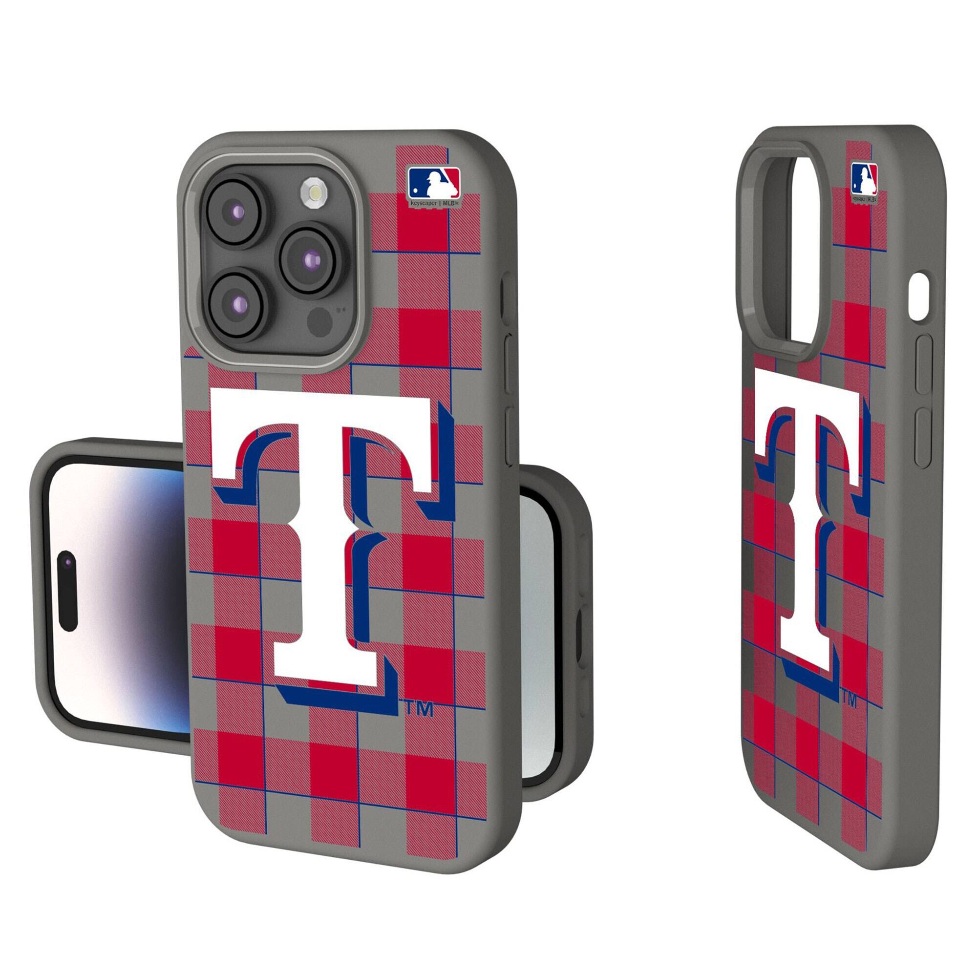 Front. Keyscaper - Texas Rangers Plaid Soft Touch iPhone Case - 15 Plus - Gray.