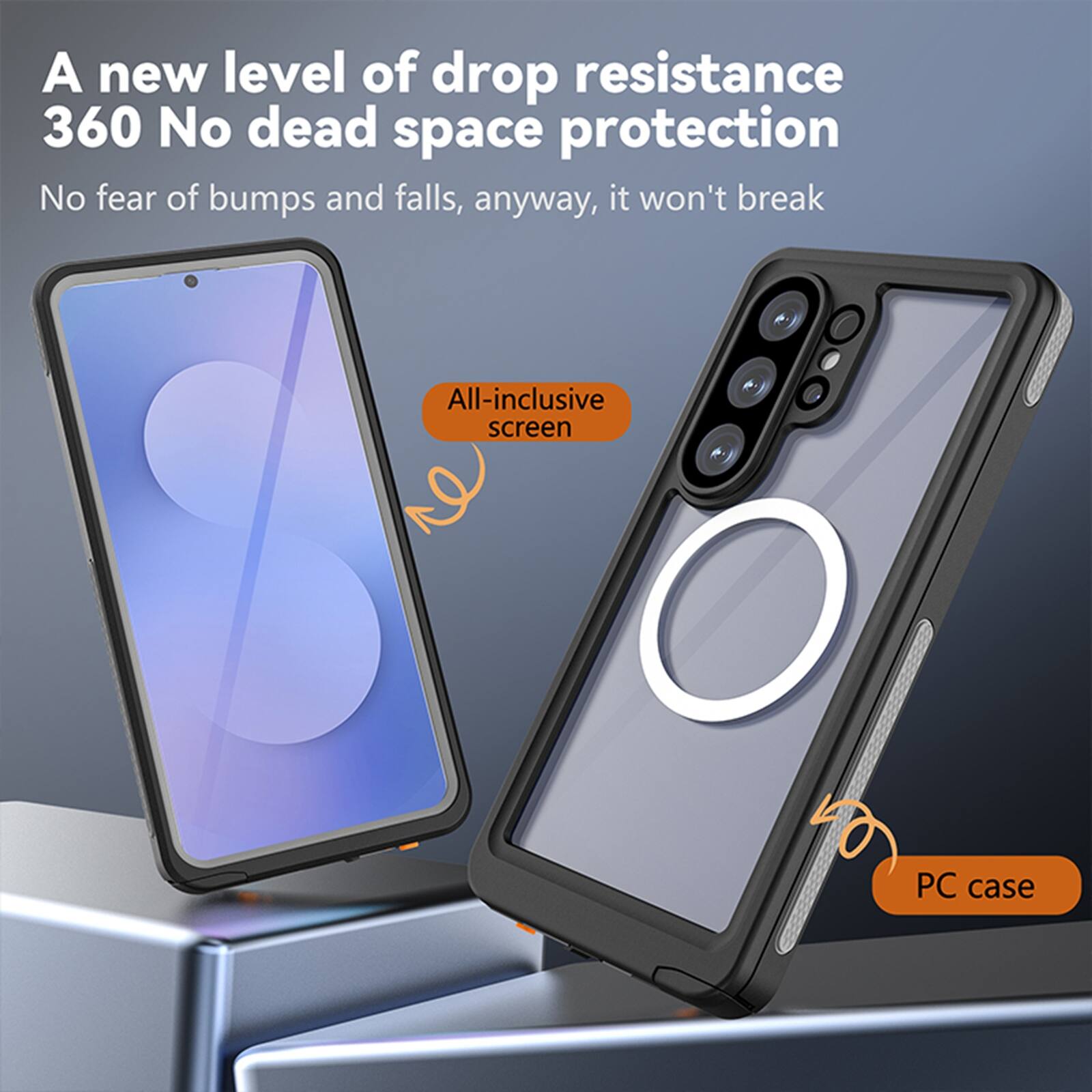 A new level of drop resistance  
360 No dead space protection  
No fear of bumps and falls, anyway, it won't break  
All-inclusive screen  
PC case